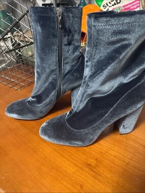 Sam Edelman Navy Velvet Block Heel Ankle Boots
